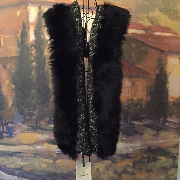BNWT Authentic Moncler Black Fox Fur Knit Scarf - Picture 2 of 8
